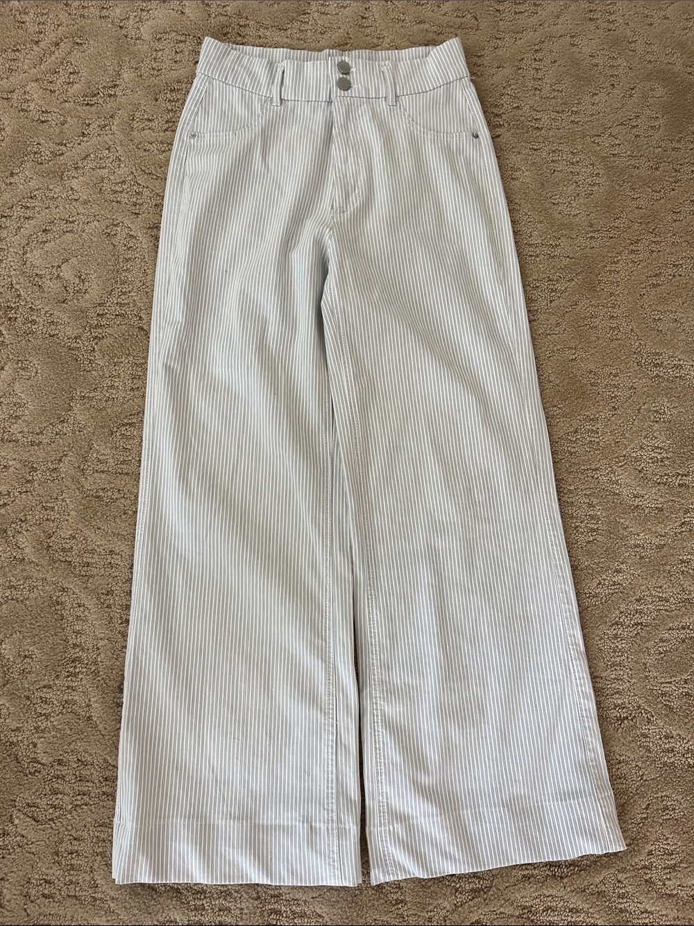 DL1961 Blue and White Pinstripe Hepburn Wide Leg Pants